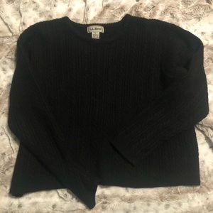 LL Bean Black Cable Knit Black Slightly Cropped Sweater Size XL